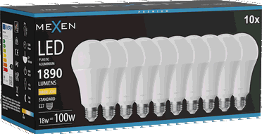 Mexen Nova 10x LED lemputė E27, A70, 18W, šilta - 3000K, 1890 lm - L100-E27-1830-01x10
