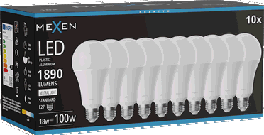 Mexen Nova 10x LED lemputė E27, A70, 18W, Neutralus - 4000K, 1890 lm - L100-E27-1840-01x10