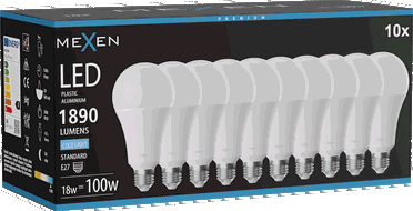 Mexen Nova 10x LED lemputė E27, A70, 18W, Šaltai balta - 6500K, 1890 lm - L100-E27-1865-01x10