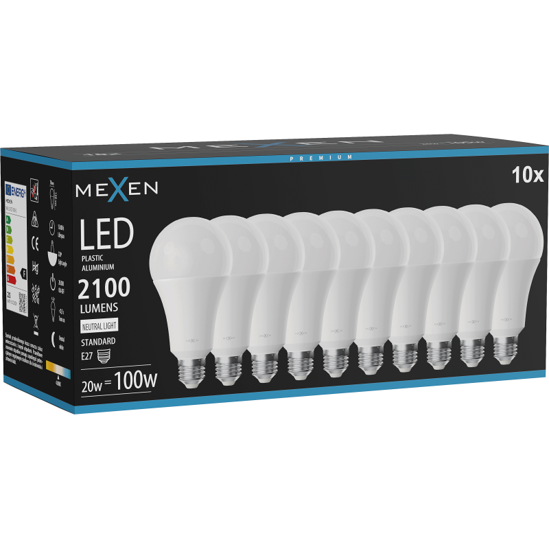 Mexen Nova 10x LED lemputė E27, A70, 20W, Neutrali - 4000K, 2100 lm - L100-E27-2040-01x10
