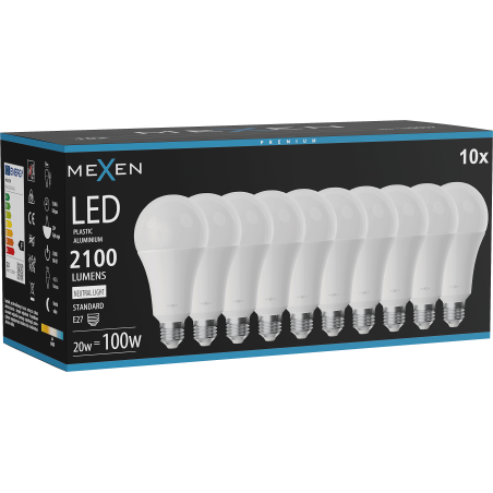 Mexen Nova 10x LED lemputė E27, A70, 20W, Neutrali - 4000K, 2100 lm - L100-E27-2040-01x10