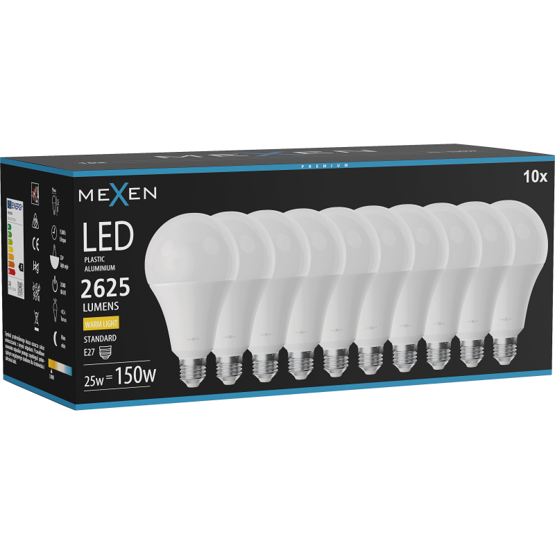 Mexen Nova 10x LED lemputė E27, A95, 25W, Šilta - 3000K, 2625 lm - L100-E27-2530-01x10