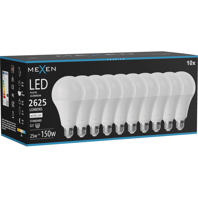 Mexen Nova 10x LED lemputė E27, A95, 25W, Neutrali - 4000K, 2625 lm - L100-E27-2540-01x10