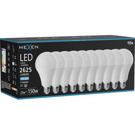 Mexen Nova 10x LED lemputė E27, A95, 25W, Šalta - 6500K, 2625 lm - L100-E27-2565-01x10