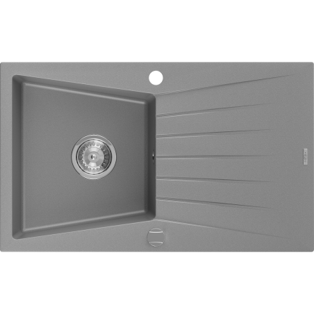 Mexen Cesar granitinė vienaaukštė plautuvė su nutekamuoju paviršiumi 775 x 470 mm, pilka, sifonas chromuotas - 6514771010-71
