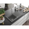 Mexen Cesar granitinė viena dubens praustuvė su nusausinimu 775 x 470 mm, pilka, chrominis sifonas - 6514771010-71