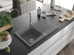 Mexen Cesar vienguba granitinė plautuvė su džiovykle 775 x 470 mm, Pilka - 6514771010-71