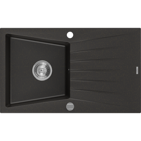 Mexen Cesar granito plautuvė su viena kamera ir nuvarvėjimo lenta 775 x 470 mm, juoda/auksinė metaliko, chromuotas sifonas - 65?