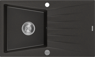 Mexen Cesar granitinė plautuvė vienos kameros su drenažu 775 x 470 mm, juoda/auksinis metalikas, chromuotas sifonas