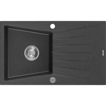 Mexen Cesar granitinė vienos kameros plautuvė su drenažu 775 x 470 mm, juoda su dėmėmis, chromuotas sifonas - 6514771010-76