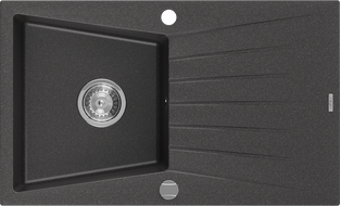 Mexen Cesar granitinė vienos kameros plautuvė su drenažu 775 x 470 mm, juoda su dėmėmis, chromuotas sifonas - 6514771010-76