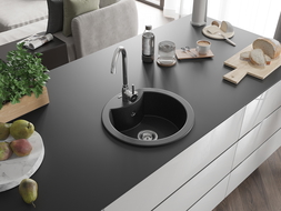 Mexen Diego vienguba granitinė plautuvė 488 x 480 mm, Juoda/Sidabrinis metallic - 6512481000-73
