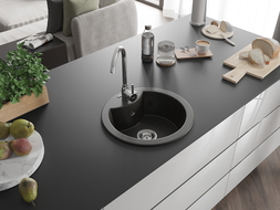 Mexen Diego vienguba granitinė plautuvė 488 x 480 mm, Juoda/Auksinė metallic - 6512481000-75