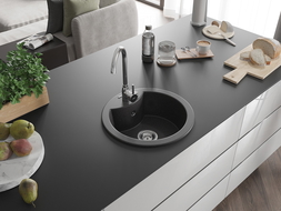 Mexen Diego vienguba granitinė plautuvė 488 x 480 mm, Juoda - 6512481000-77