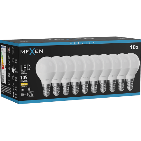 Mexen Nova 10x LED lemputė E14, G45, 1W, Šilta - 3000K, 105 lm - L101-E14-0130-01x10
