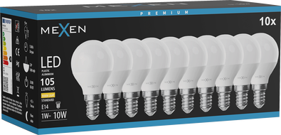 Mexen Nova 10x LED lemputė E14, G45, 1W, Šilta - 3000K, 105 lm - L101-E14-0130-01x10
