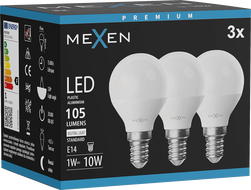 Mexen Nova 3x LED lemputė E14, G45, 1W, Neutrali - 4000K, 105 lm - L101-E14-0140-01x03