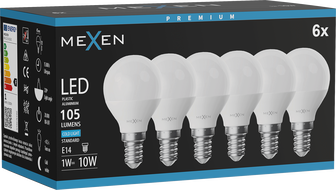 Mexen Nova 6x LED lemputė E14, G45, 1W, Šaltai balta - 6500K, 105 lm - L101-E14-0165-01x06