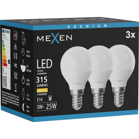 Mexen Nova 3x LED lemputė E14, G45, 3W, Šilta - 3000K, 315 lm - L101-E14-0330-01x03