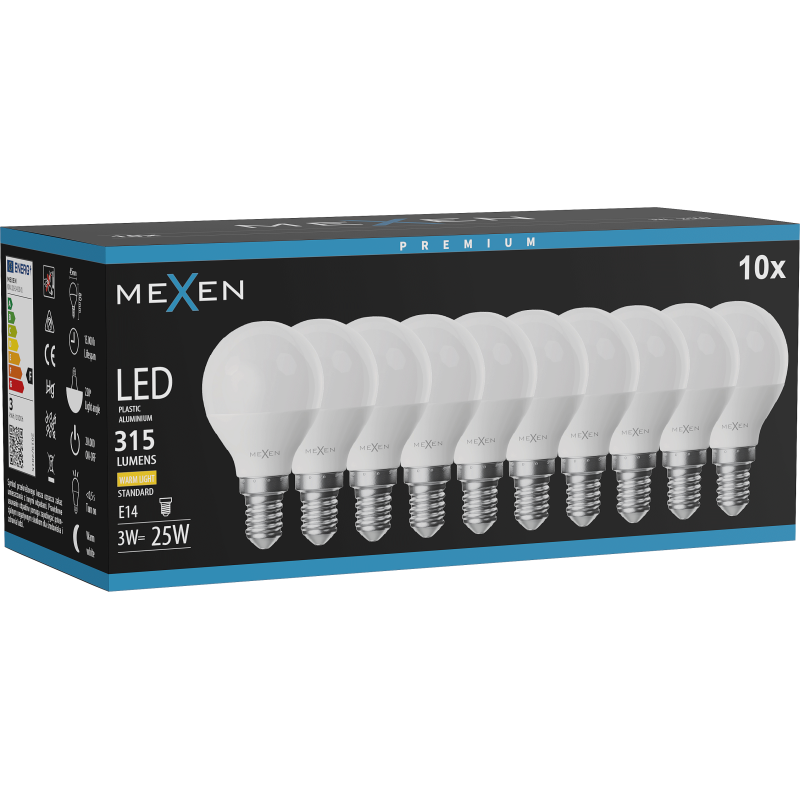 Mexen Nova 10x LED lemputė E14, G45, 3W, Šilta - 3000K, 315 lm - L101-E14-0330-01x10