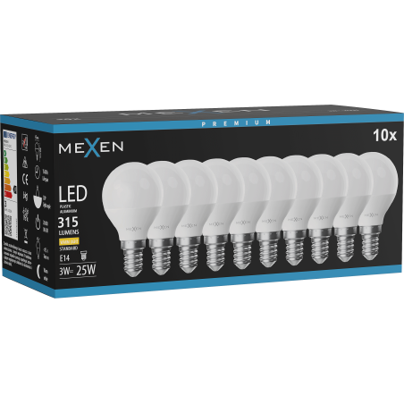 Mexen Nova 10x LED lemputė E14, G45, 3W, Šilta - 3000K, 315 lm - L101-E14-0330-01x10