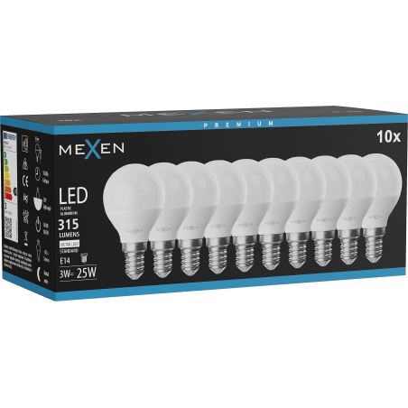 Mexen Nova 10x LED lemputė E14, G45, 3W, Neutrali - 4000K, 315 lm - L101-E14-0340-01x10