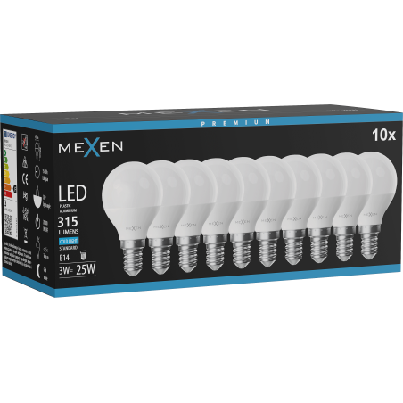 Mexen Nova 10x LED lemputė E14, G45, 3W, Šalta - 6500K, 315 lm - L101-E14-0365-01x10
