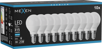 Mexen Nova 10x LED lemputė E14, G45, 3W, Šalta - 6500K, 315 lm - L101-E14-0365-01x10