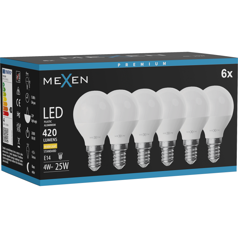 Mexen Nova 6x LED Lemputė E14, G45, 4W, Šilta - 3000K, 420 lm - L101-E14-0430-01x06