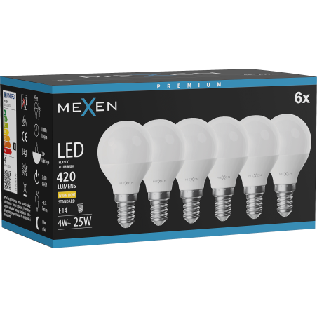 Mexen Nova 6x LED Lemputė E14, G45, 4W, Šilta - 3000K, 420 lm - L101-E14-0430-01x06