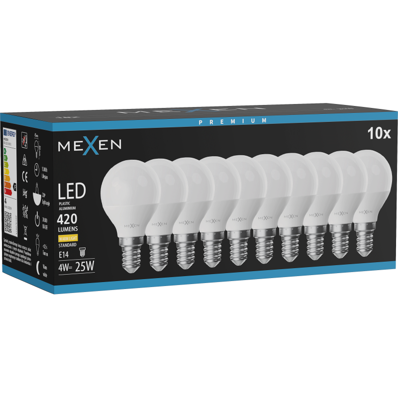 Mexen Nova 10x LED lemputė E14, G45, 4W, Šilta - 3000K, 420 lm - L101-E14-0430-01x10