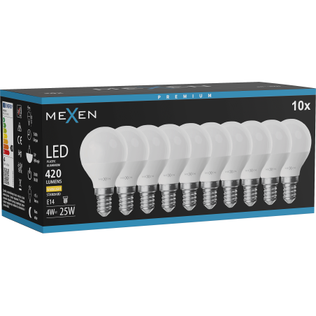 Mexen Nova 10x LED lemputė E14, G45, 4W, Šilta - 3000K, 420 lm - L101-E14-0430-01x10