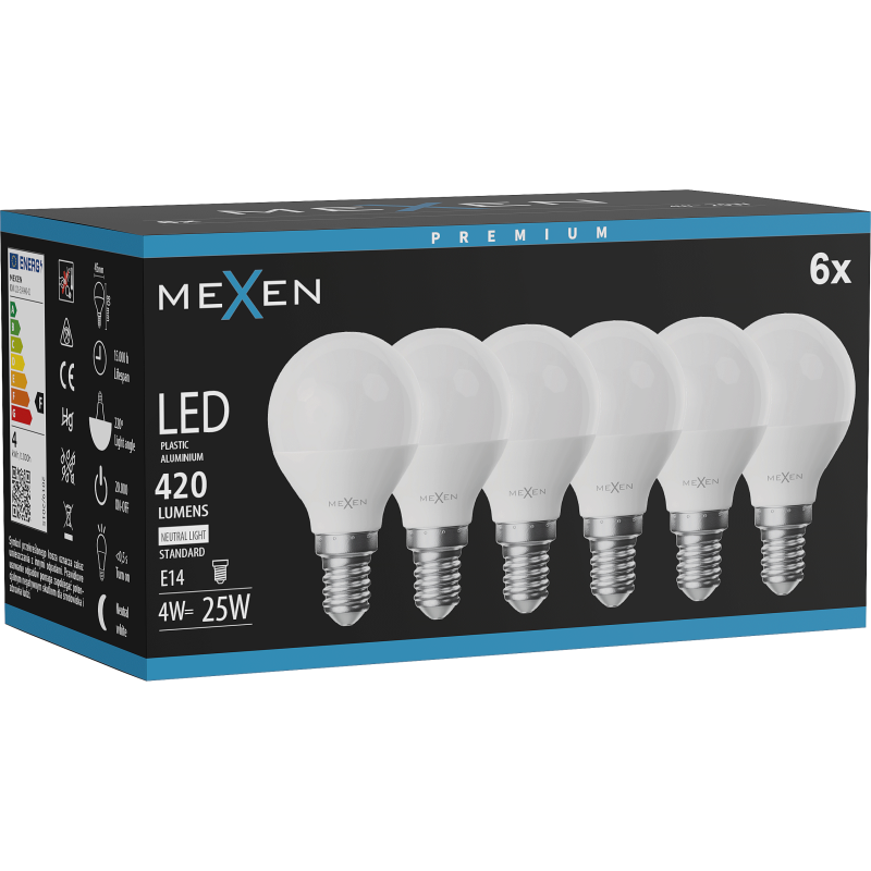 Mexen Nova 6x LED Lemputė E14, G45, 4W, Neutralus - 4000K, 420 lm - L101-E14-0440-01x06