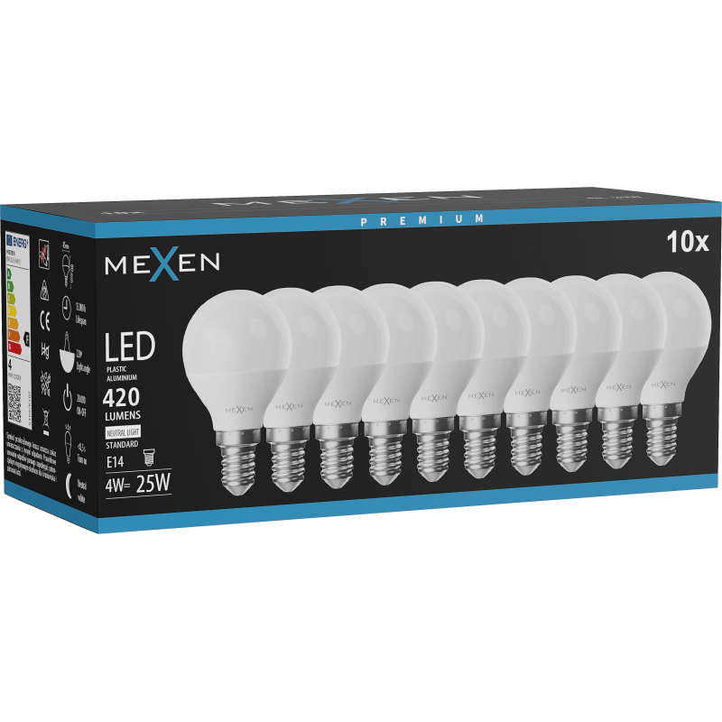 Mexen Nova 10x LED lemputė E14, G45, 4W, neutrali - 4000K, 420 lm - L101-E14-0440-01x10