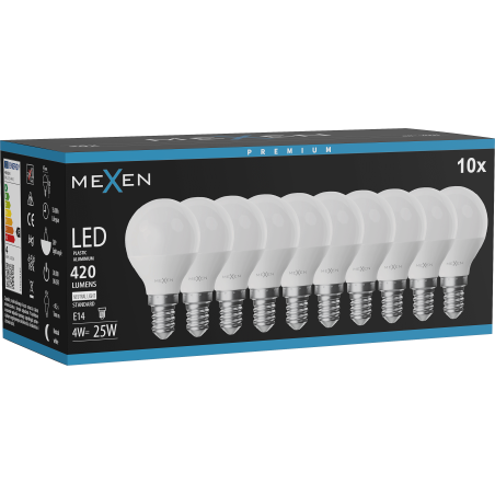 Mexen Nova 10x LED lemputė E14, G45, 4W, neutrali - 4000K, 420 lm - L101-E14-0440-01x10