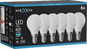 Mexen Nova 6x LED lemputė E14, G45, 4W, Šaltas - 6500K, 420 lm - L101-E14-0465-01x06