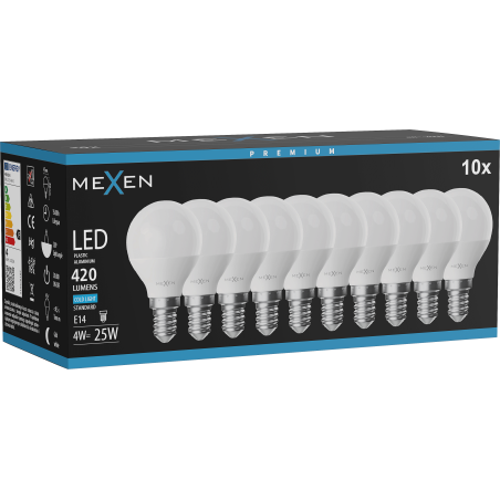Mexen Nova 10x LED lemputė E14, G45, 4W, Šalta - 6500K, 420 lm - L101-E14-0465-01x10