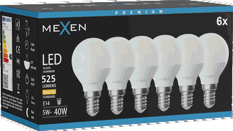 Mexen Nova 6x LED lemputė E14, G45, 5W, Šilta - 3000K, 525 lm - L101-E14-0530-01x06