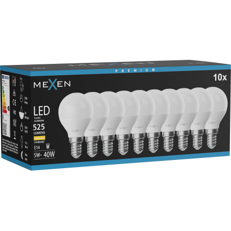 Mexen Nova 10x LED lemputė E14, G45, 5W, Šilta - 3000K, 525 lm - L101-E14-0530-01x10