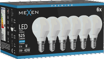 Mexen Nova 6x LED lemputė E14, G45, 5W, Šalta - 6500K, 525 lm - L101-E14-0565-01x06