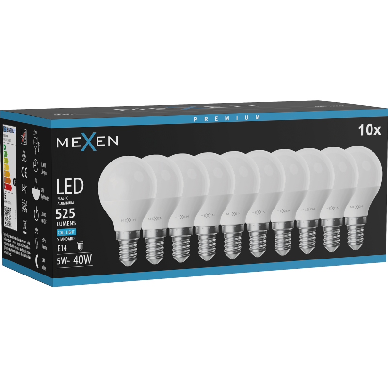 Mexen Nova 10x LED lemputė E14, G45, 5W, Šalta - 6500K, 525 lm - L101-E14-0565-01x10