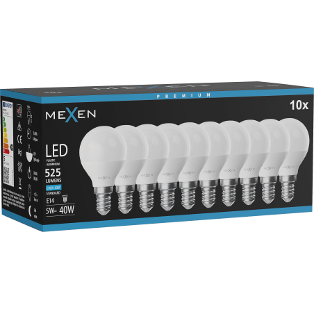 Mexen Nova 10x LED lemputė E14, G45, 5W, Šalta - 6500K, 525 lm - L101-E14-0565-01x10