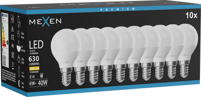 Mexen Nova 10x LED lemputė E14, G45, 6W, Šilta - 3000K, 630 lm - L101-E14-0630-01x10