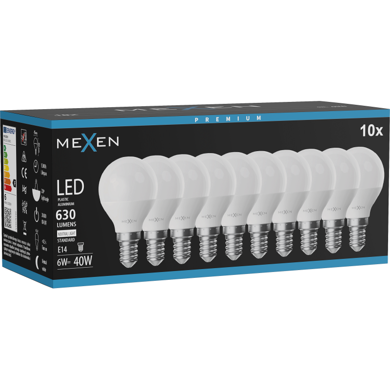 Mexen Nova 10x LED lemputė E14, G45, 6W, Neutrali - 4000K, 630 lm - L101-E14-0640-01x10
