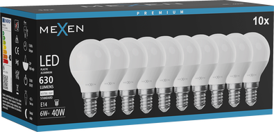 Mexen Nova 10x LED lemputė E14, G45, 6W, Neutrali - 4000K, 630 lm - L101-E14-0640-01x10