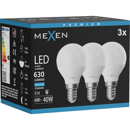 Mexen Nova 3x LED lemputė E14, G45, 6W, Šaltas - 6500K, 630 lm - L101-E14-0665-01x03