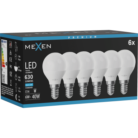 Mexen Nova 6x LED lemputė E14, G45, 6W, Šalta - 6500K, 630 lm - L101-E14-0665-01x06