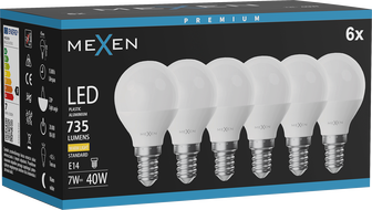 Mexen Nova 6x LED lemputė E14, G45, 7W, Šilta - 3000K, 735 lm - L101-E14-0730-01x06