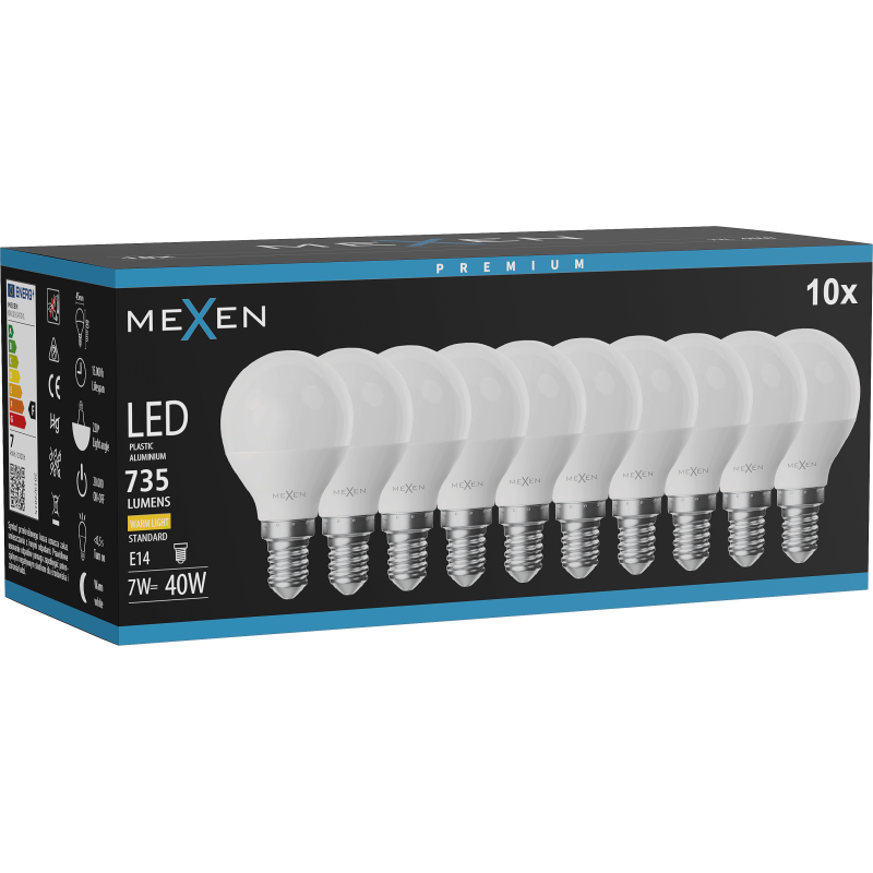 Mexen Nova 10x LED lemputė E14, G45, 7W, Šilta - 3000K, 735 lm - L101-E14-0730-01x10