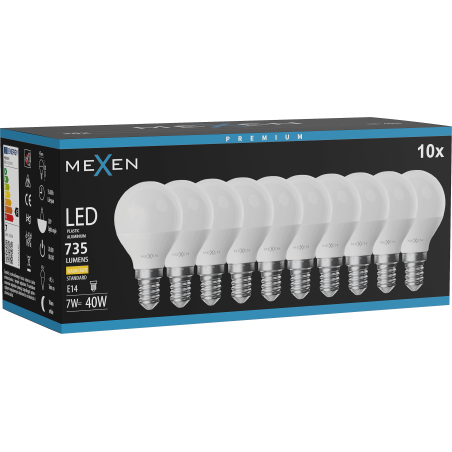 Mexen Nova 10x LED lemputė E14, G45, 7W, Šilta - 3000K, 735 lm - L101-E14-0730-01x10